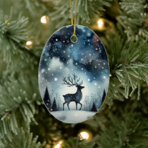 Ornamento De Cerâmica Cervo Noturno Invernal Estrelado