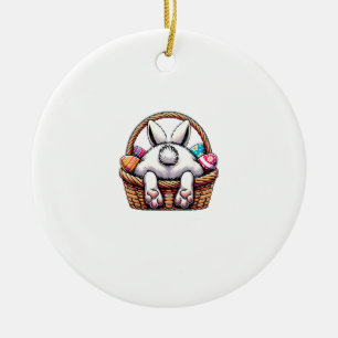 Ornamento De Cerâmica Cesta de Coelho Fofo do Dia de Páscoa Caça a Ovo d