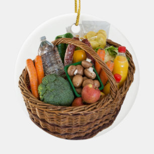 Ornamento De Cerâmica Cesta de compras com alimentos frutas e legumes