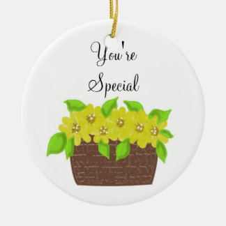 Ornamento De Cerâmica Cesta de Flor Amarela - Você é Especial