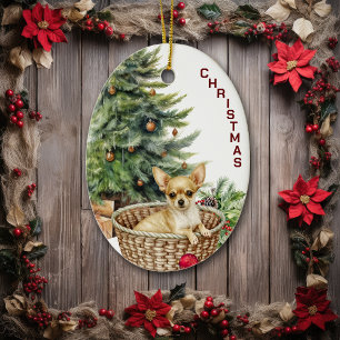 Ornamento De Cerâmica Cesta de Vime de Cachorro Chihuahua Natal