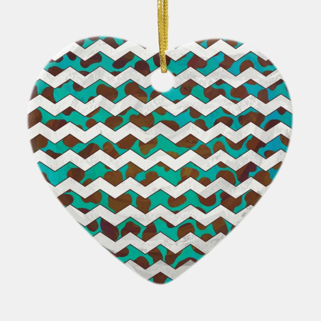 Ornamento De Cerâmica Cevron Dalmaciano Brown e Teal (Frente)