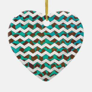 Ornamento De Cerâmica Cevron Dalmatian Brown e Teal