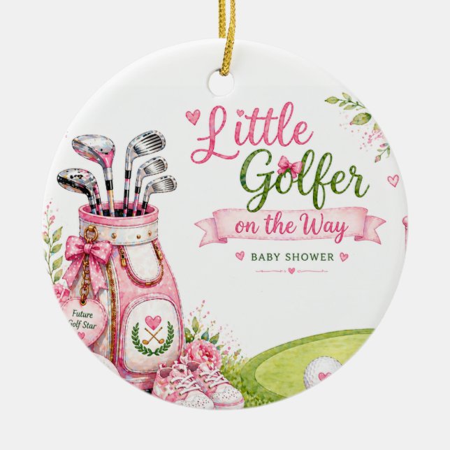 Ornamento De Cerâmica Chá de bebê Golf para menina (Frente)