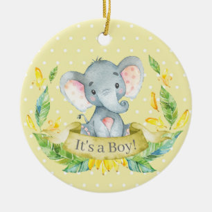 Ornamento De Cerâmica Chá de fraldas de Elefante Menino Amarelo