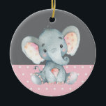 Ornamento De Cerâmica Chá de fraldas Elefante Rosa<br><div class="desc">Ornamento cerâmico cor-de-rosa com Chá de fraldas de elefante</div>