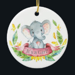 Ornamento De Cerâmica Chá de fraldas Elefante Rosa<br><div class="desc">Moça Elefante Chá de fraldas Cerâmica Rosa</div>