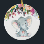 Ornamento De Cerâmica Chá de fraldas Elefante-Rosa-Floral e Cinzas<br><div class="desc">Moça Floral Elefante Chá de fraldas Rosa e Cinza Cerâmica</div>