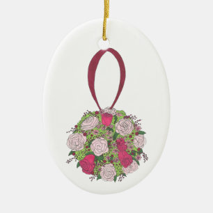 Ornamento De Cerâmica Chá de panela de Casamento de Buquê Floral Rosa Ro