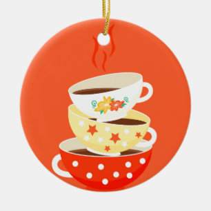 Ornamento De Cerâmica Chá retrô, xícaras de chá de vintagem, artes b