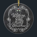 Ornamento De Cerâmica Chalkboard Mistletoes Script Merry Christmas Photo<br><div class="desc">'Wishing You A Very Merry Christmas' White Greeting Typography Within A Scrolled Traditional Vintage Frame, Rustic Christmas Chalkboard With Mistletoes Photo Ornament. Designed by fat*fa*tin. Easy to customize with your own text, photo or image. For custom requests, please contact fat*fa*tin directly. Custom charges apply. www.zazzle.com/fat_fa_tin www.zazzle.com/color_therapy www.zazzle.com/fatfatin_blue_knot www.zazzle.com/fatfatin_red_knot www.zazzle.com/fatfatin_mini_me www.zazzle.com/fatfatin_box...</div>
