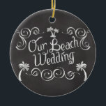 Ornamento De Cerâmica Chalkboard Our Beach Weding<br><div class="desc">Trendy e o popular quadro negro em cinzas de carvão com texto de aparência manuscrito branco. Lembrança de um antigo comprador ou recurso de vintage. Traga de volta o estilo de vintage com um conselho de escrevendo empoeirado. A costa é um lugar perfeito para celebrar os grandes núpcias do dia...</div>