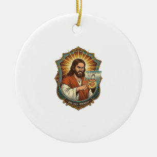 Ornamento De Cerâmica Chamada de Vídeo Acidental de Jesus Dispara Pânico