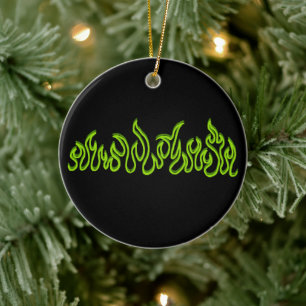 Ornamento De Cerâmica Chamas de Fogo Verde Ardem Contornos