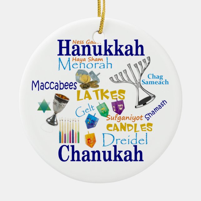 Ornamento De Cerâmica Chanukah Collage (Frente)
