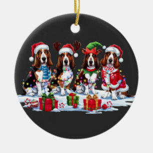 Ornamento De Cerâmica Chapéu de Basset Santa que chifre a luz de Natal