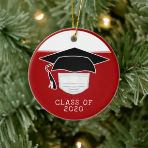 Ornamento De Cerâmica Chapéu de Formatura da Turma de 2020 com Máscara F