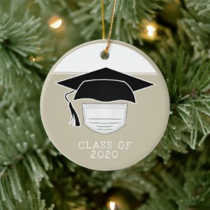 Ornamento De Cerâmica Chapéu de Formatura da Turma de 2020 com Máscara F