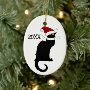 Ornamento De Cerâmica Chapéu de Natal Le Chat Noir Natal