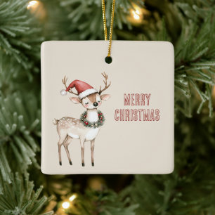 Ornamento De Cerâmica Chapéu de Natal Santa Veado