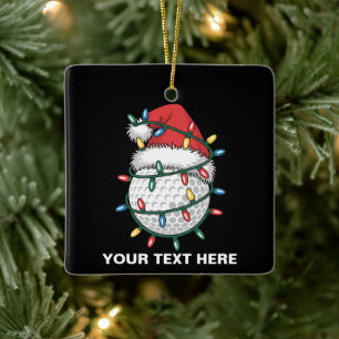 Ornamento De Cerâmica Chapéu de Papai Noel com Bolas de Golfe Personaliz