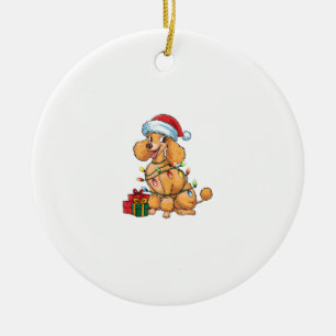 Ornamento De Cerâmica Chapéu de Papai Noel com Luzes de Natal Poodle Cac