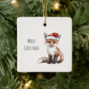 Ornamento De Cerâmica Chapéu de Papai Noel de Raposa Natal
