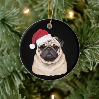 Ornamento De Cerâmica Chapéu de Papai Noel Pug Pugmas Natal Férias