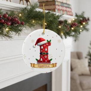 Ornamento De Cerâmica Chapéu de Papai Noel Vermelho Letra de Natal I Nom