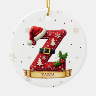 Ornamento De Cerâmica Chapéu de Papai Noel Vermelho Natal Letra Z Nome