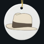 Ornamento De Cerâmica chapéu denominado retro do hipster do fedora<br><div class="desc">adicione seu próprio texto se necessário</div>