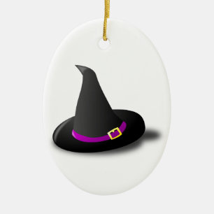 Ornamento De Cerâmica Chapéu preto, roxo, e amarelo da bruxa com ponta
