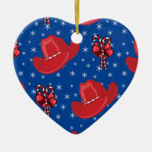 Ornamento De Cerâmica Chapéus De Cowboy E Canas Doces Do Natal Ocidental