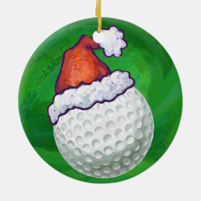 Ornamento De Cerâmica Chapéus de Natal de Golf Ball (Traseira)