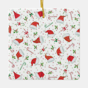 Ornamento De Cerâmica Chapéus do papai noel e bastões de doces