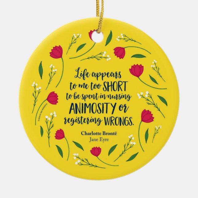 Ornamento De Cerâmica Charlotte Bronte Jane Eyre Citação Do Livro De Vid (Frente)