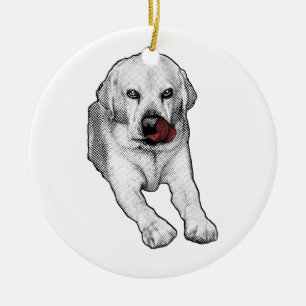 Ornamento De Cerâmica Charme de Labrador com brilho vermelho