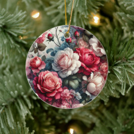 Ornamento De Cerâmica Charme Floral Rosa Atemporal