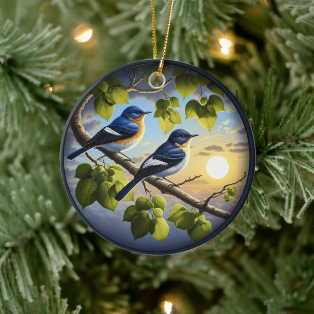 Ornamento De Cerâmica Charming Acadian Flycatchers Scene Christmas (Criador carregado)