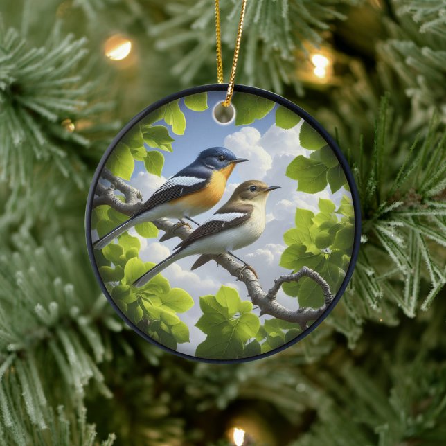 Ornamento De Cerâmica Charming Acadian Flycatchers Scene Christmas (Criador carregado)