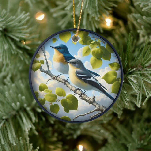 Ornamento De Cerâmica Charming Acadian Flycatchers Scene Christmas (Criador carregado)