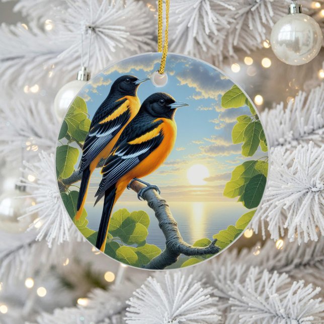 Ornamento De Cerâmica Charming Baltimore Oriole Bird Keepsake (Criador carregado)