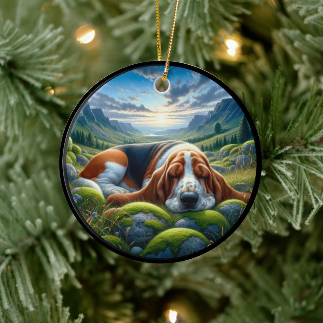 Ornamento De Cerâmica Charming Basset Hound Scene (Criador carregado)