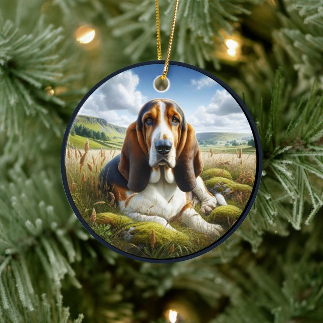 Ornamento De Cerâmica Charming Basset Hound Scene (Criador carregado)