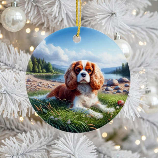 Ornamento De Cerâmica Charming Cavalier King Charles Spaniel Keepsake (Criador carregado)
