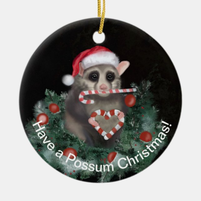 Ornamento De Cerâmica Charming Possum Christmas (Frente)