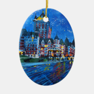 Ornamento De Cerâmica Château Frontenac Quebeque Canadá em a noite