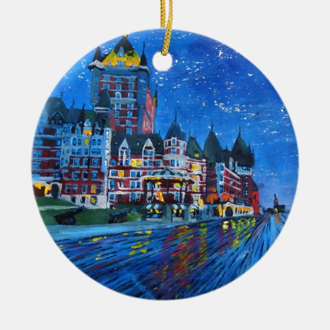 Ornamento De Cerâmica Château Frontenac Quebeque Canadá em a noite (Frente)