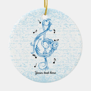 Ornamento De Cerâmica Chave de nota do papel de rolagem azul do clef
