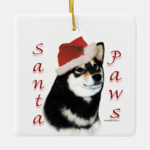 Ornamento De Cerâmica Chaveiro de Papais noeis de Shiba Inu Pretos